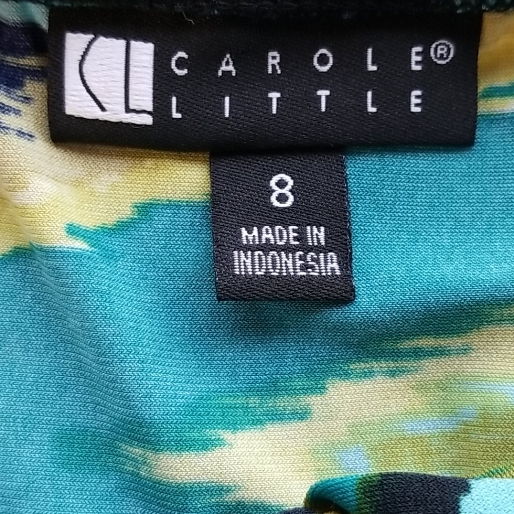 Carole Little Sateen Dress Green Blue Retro Groovy 70s Style Print Vintage, 8 - Picture 6 of 7